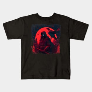 Raven Man Diablo BRZRKR a Witcher on Red Moon Kids T-Shirt